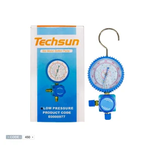 گیج تکی فشار پایین آبی برند تکسان TECHSUN با محافظ لاستیکی